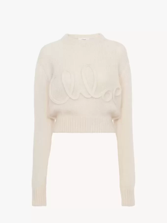 Suéter con logo en punto de lana de alpaca y seda Suéter con logo en punto de lana de alpaca y seda