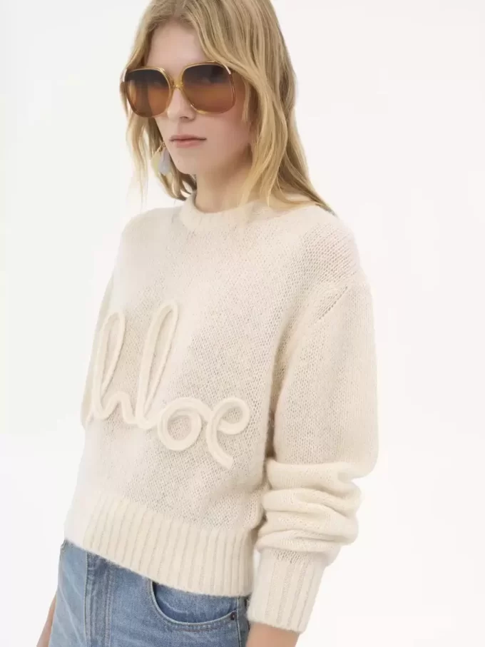 Suéter con logo en punto de lana de alpaca y seda Suéter con logo en punto de lana de alpaca y seda