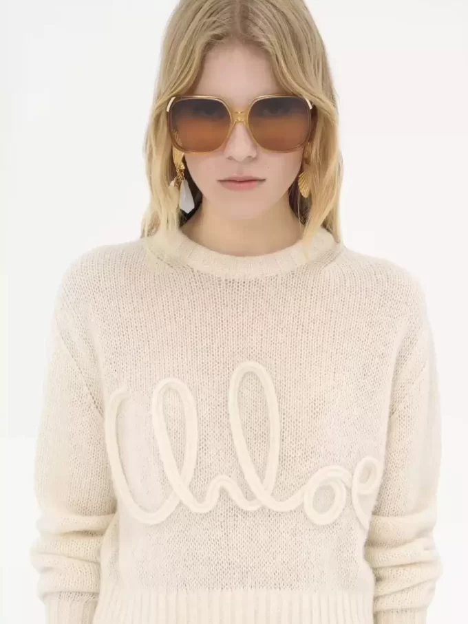 Suéter con logo en punto de lana de alpaca y seda Suéter con logo en punto de lana de alpaca y seda