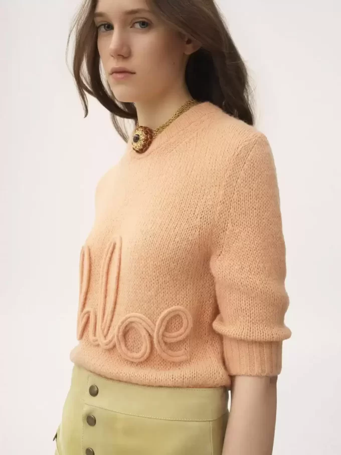 Suéter con logo y mangas hasta el codo en punto de lana de alpaca y seda