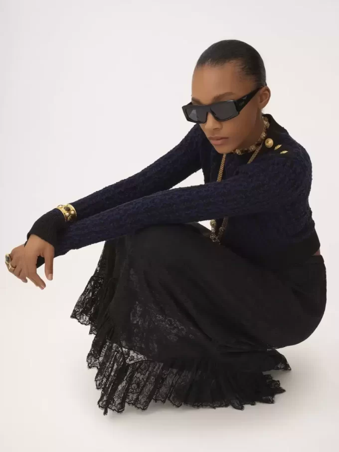 Suéter cuadrado de cuello alto en punto de lana y seda Suéter cuadrado de cuello alto en punto de lana y seda