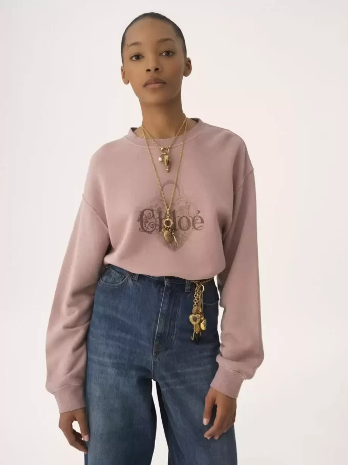 Suéter oversize con logotipo en felpa chiné Suéter oversize con logotipo en felpa chiné