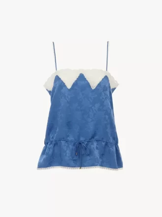 Top camisola con cordón en jacquard de seda y encaje