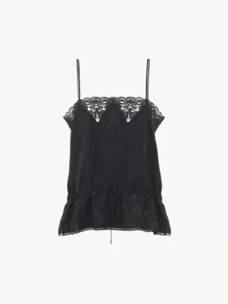 Top camisola con cordón en jacquard de seda y encaje