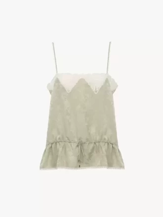 Top camisola con cordón en jacquard de seda y encaje
