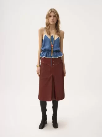 Top camisola con cordón en jacquard de seda y encaje