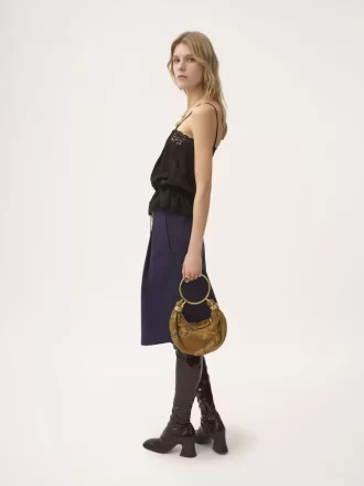 Top camisola con cordón en jacquard de seda y encaje
