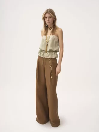 Top camisola con cordón en jacquard de seda y encaje