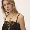 Top camisola con cordón en jacquard de seda y encaje Top camisola con cordón en jacquard de seda y encaje