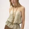Top camisola con cordón en jacquard de seda y encaje Top camisola con cordón en jacquard de seda y encaje
