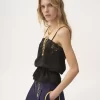 Top camisola con cordón en jacquard de seda y encaje Top camisola con cordón en jacquard de seda y encaje
