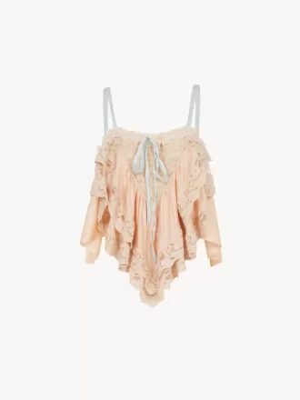 Top camisola con volantes en charmeuse de seda y encaje