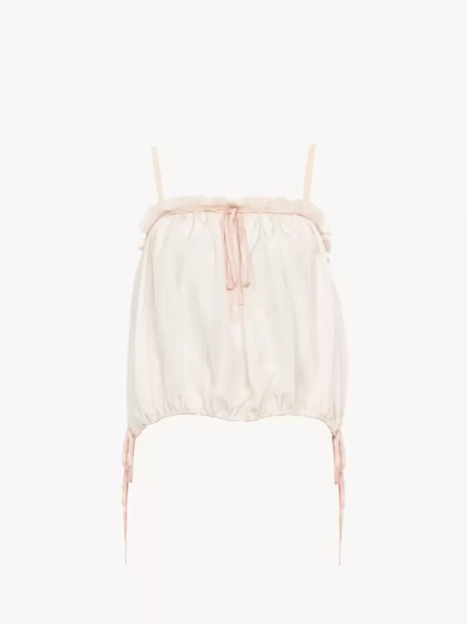 Top camisola con volantes en habotai de seda