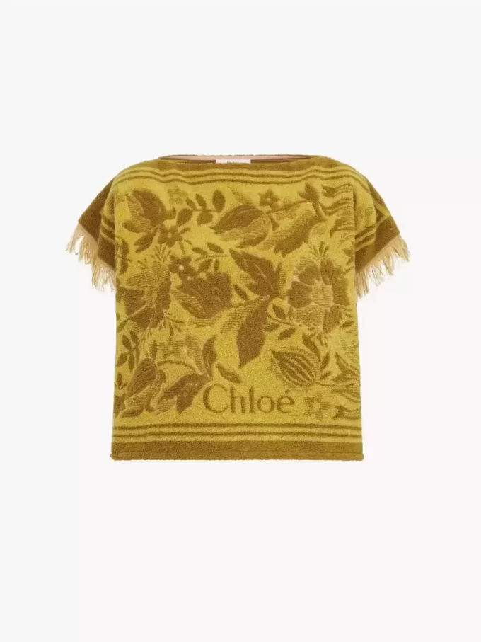 Top con cuello barco y logotipo en jacquard de algodón