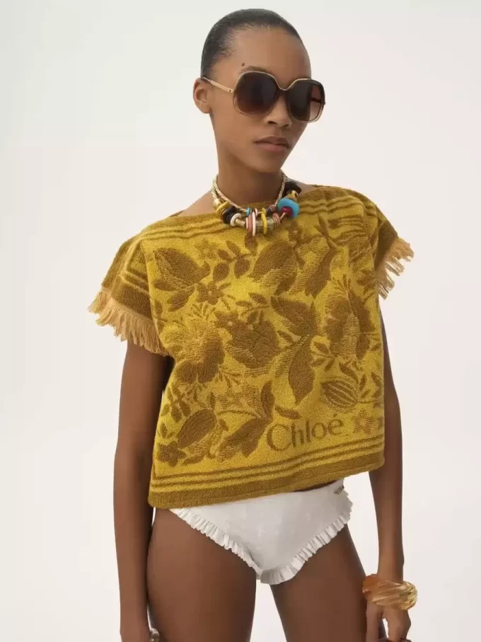 Top con cuello barco y logotipo en jacquard de algodón