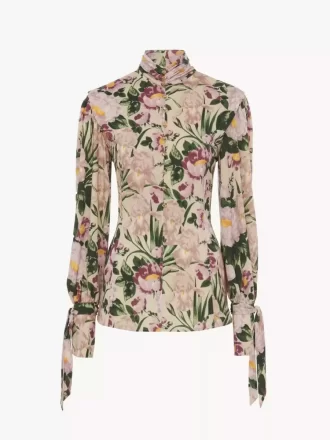 Top de cuello alto abotonado en jersey de lana
