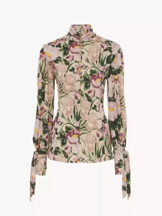 Top de cuello alto abotonado en jersey de lana Top de cuello alto abotonado en jersey de lana
