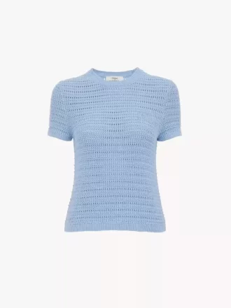 Top de cuello redondo con logotipo en punto de crochet de algodón