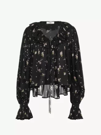 Top maxi fruncido con volantes en charmeuse de seda
