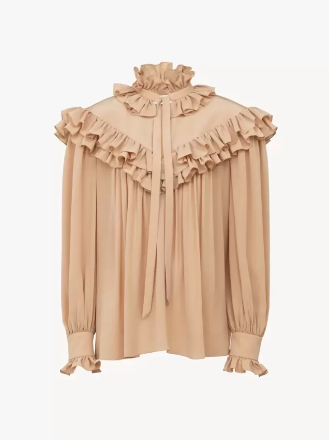 Top oversize con volantes en crepé de China Top oversize con volantes en crepé de China