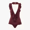 Traje de baño de una pieza con cuello en V y volantes Traje de baño de una pieza con cuello en V y volantes