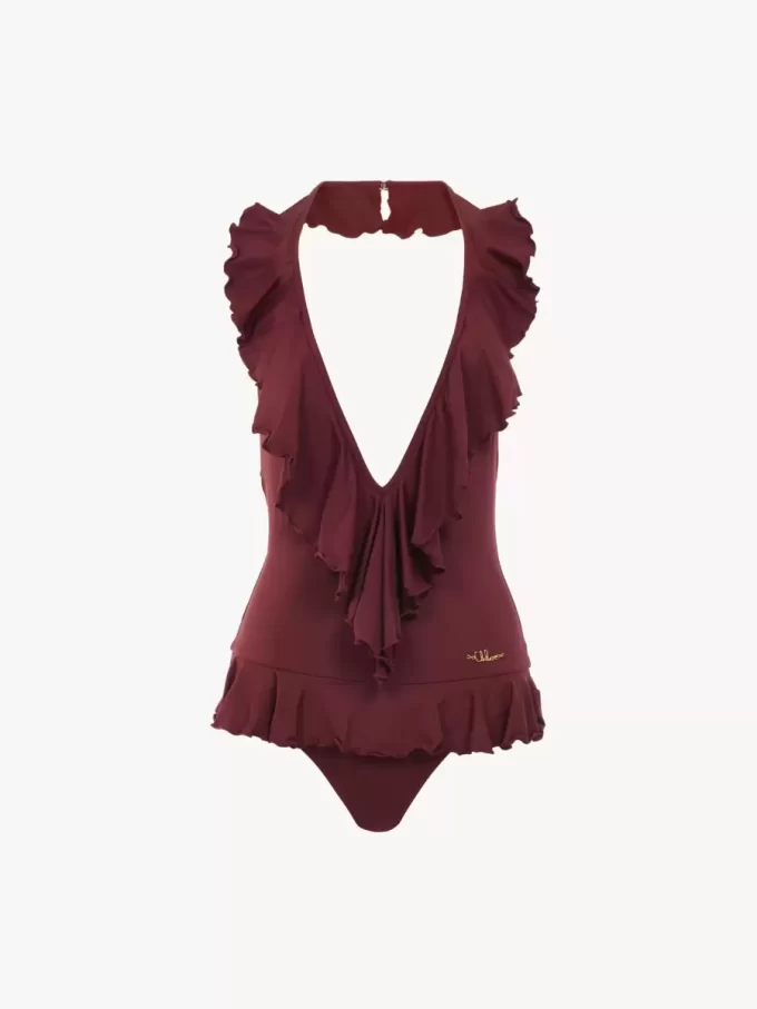 Traje de baño de una pieza con cuello en V y volantes Traje de baño de una pieza con cuello en V y volantes