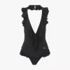 Traje de baño de una pieza con cuello en V y volantes Traje de baño de una pieza con cuello en V y volantes