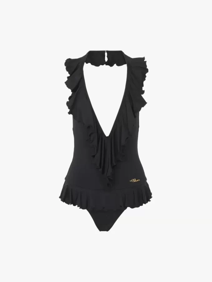 Traje de baño de una pieza con cuello en V y volantes Traje de baño de una pieza con cuello en V y volantes
