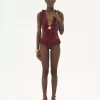 Traje de baño de una pieza con cuello en V y volantes Traje de baño de una pieza con cuello en V y volantes