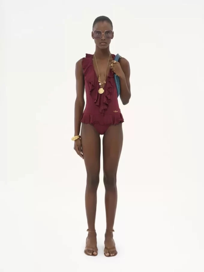 Traje de baño de una pieza con cuello en V y volantes Traje de baño de una pieza con cuello en V y volantes