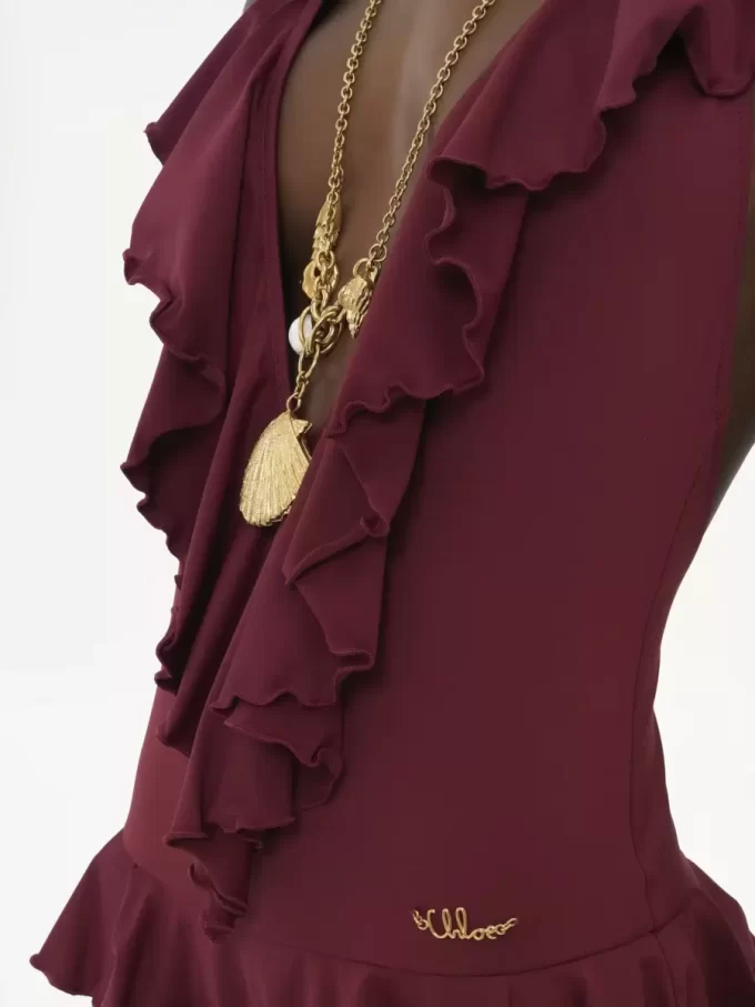 Traje de baño de una pieza con cuello en V y volantes Traje de baño de una pieza con cuello en V y volantes
