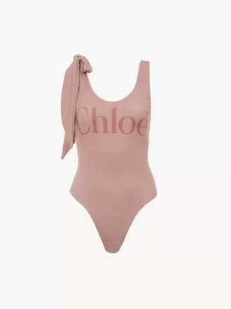 Traje de baño de una pieza con logo y tirantes anudados