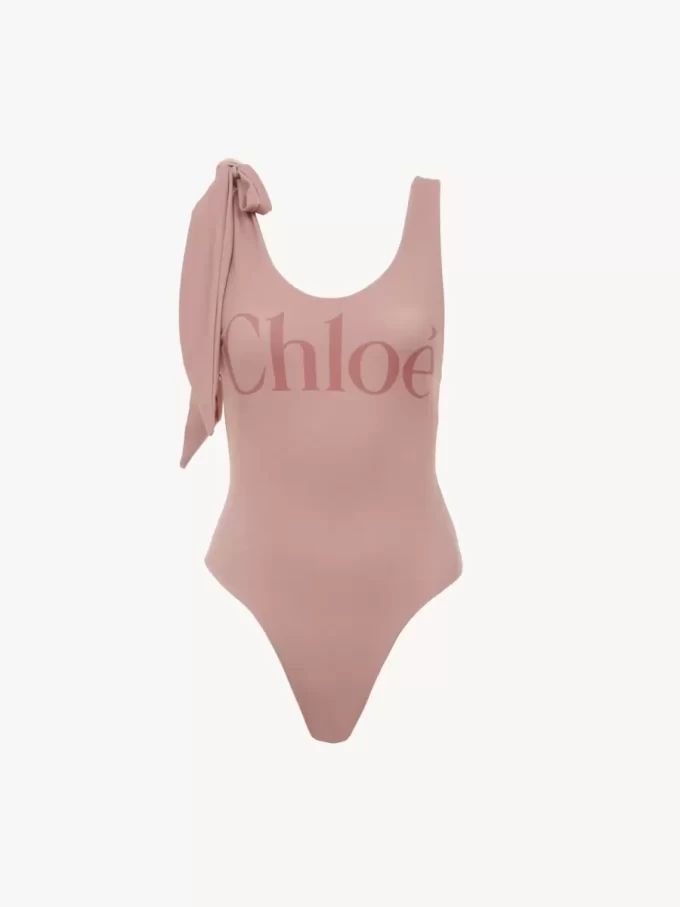 Traje de baño de una pieza con logo y tirantes anudados Traje de baño de una pieza con logo y tirantes anudados