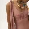 Traje de baño de una pieza con logo y tirantes anudados Traje de baño de una pieza con logo y tirantes anudados