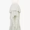 Vestido con volantes altos y bajos en habotai de seda y encaje Vestido con volantes altos y bajos en habotai de seda y encaje