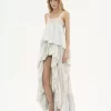 Vestido con volantes altos y bajos en habotai de seda y encaje Vestido con volantes altos y bajos en habotai de seda y encaje