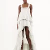 Vestido con volantes altos y bajos en habotai de seda y encaje Vestido con volantes altos y bajos en habotai de seda y encaje