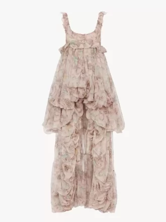 Vestido de volantes altos y bajos en muselina de seda