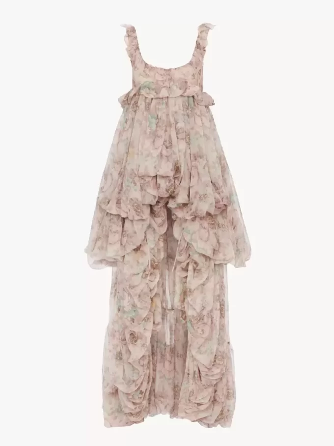 Vestido de volantes altos y bajos en muselina de seda Vestido de volantes altos y bajos en muselina de seda