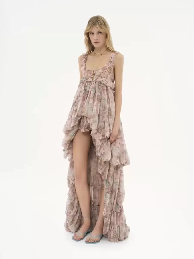 Vestido de volantes altos y bajos en muselina de seda Vestido de volantes altos y bajos en muselina de seda