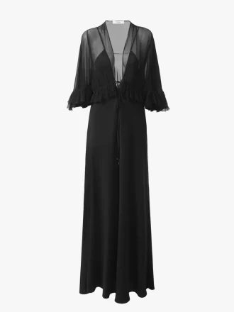 Vestido largo con escote en pico en crepé satinado