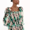 Vestido largo de muselina de seda con mangas abullonadas