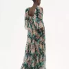Vestido largo de muselina de seda con mangas abullonadas