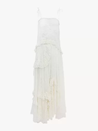 Vestido largo de tirantes finos en encaje bordado