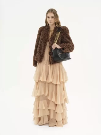 Vestido largo escalonado en georgette de seda