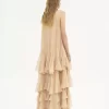 Vestido largo escalonado en georgette de seda Vestido largo escalonado en georgette de seda