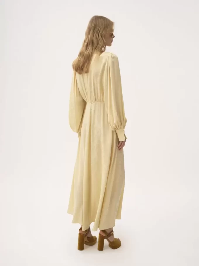 Vestido largo fruncido en jacquard de seda