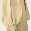 Vestido largo fruncido en jacquard de seda