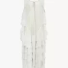 Vestido largo oversize con volantes en muselina de seda