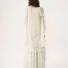 Vestido largo oversize con volantes en muselina de seda